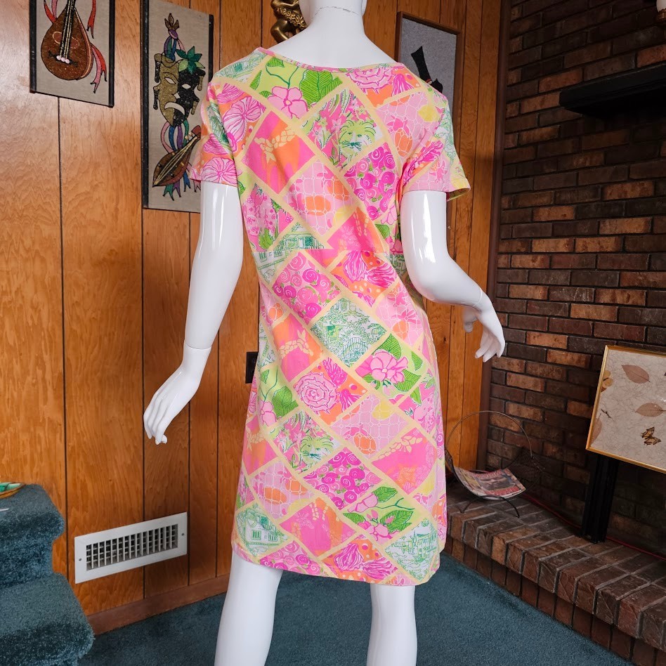 Vtg Y2K Lilly Pulitzer Worth Patch Lions Giraffe Patchwork T-Shirt Dress L/XL