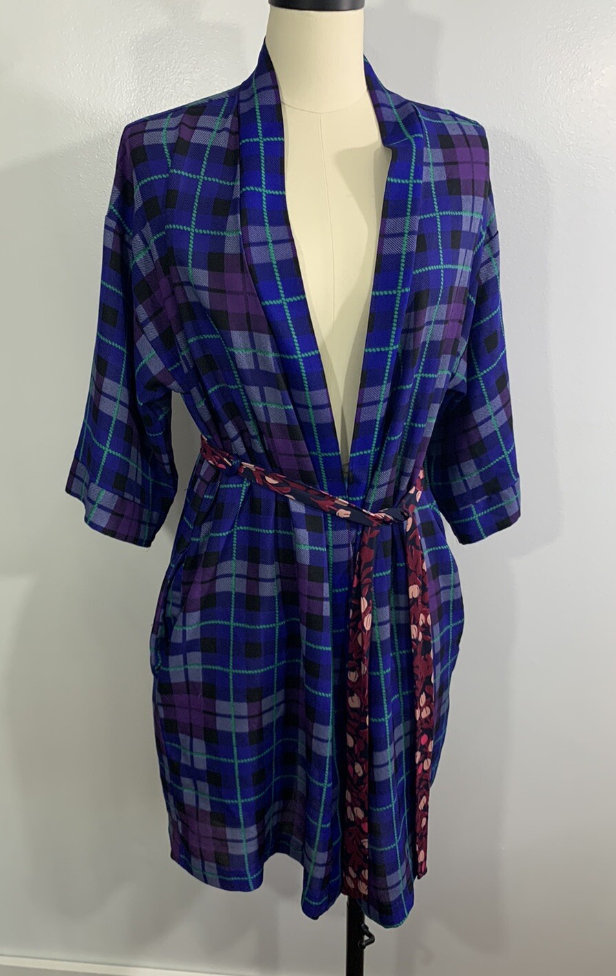 Vintage Robe Plaid 1960s MCM Small