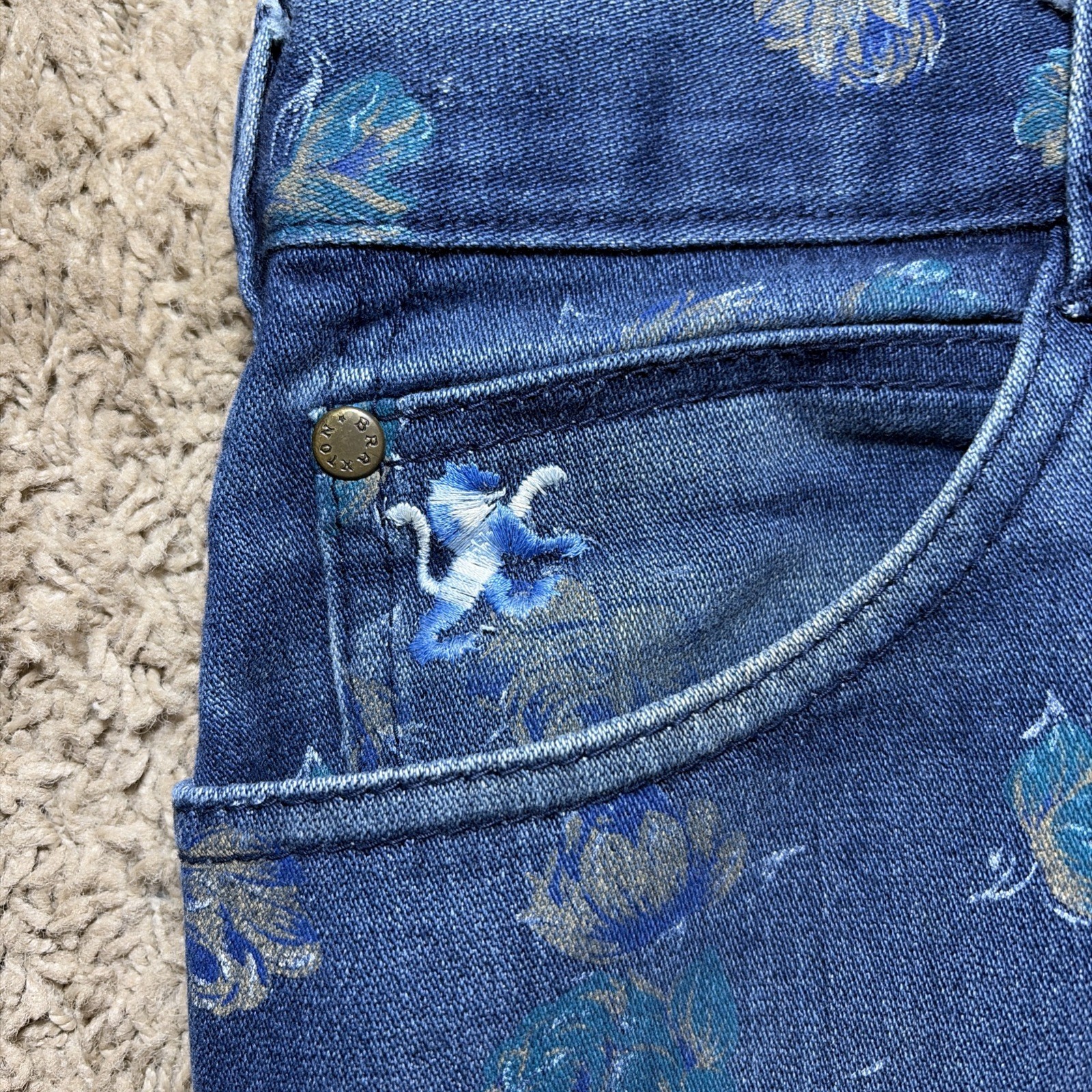 Vintage 80s Braxton Womens Stretch Floral Denim 5 Pocket Zip Front Jean Sz 14/32