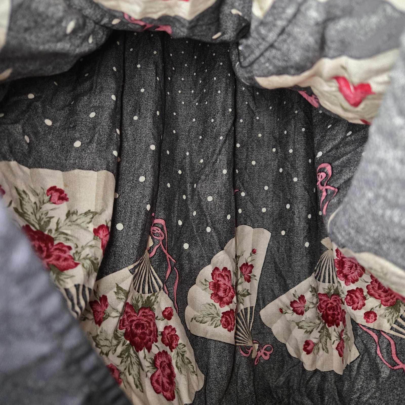 Vintage California Connection Inc. Black Maxi Skirt Floral Fan Elastic 32″ Waist