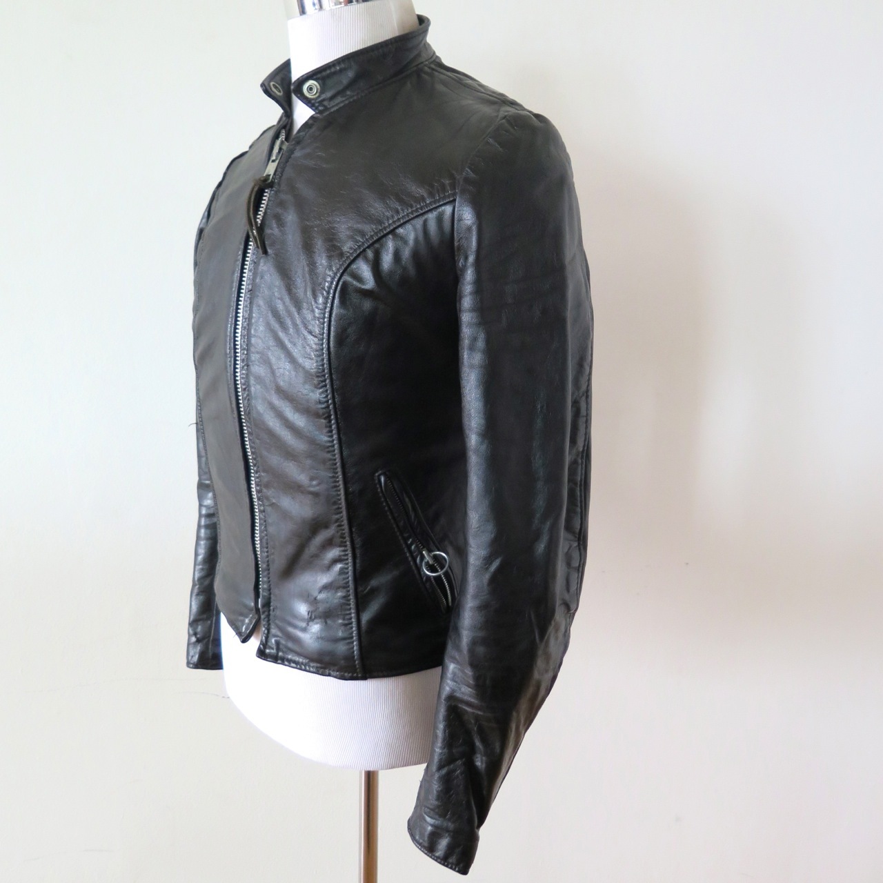 VINTAGE ORIGINAL LEATHER JACKET BROOKS SPORTSWEAR DETROIT 1970’s BLACK SZ 32 XS