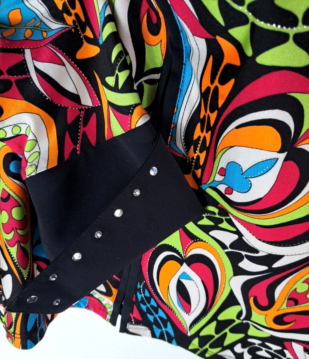 Vintage Womens Crazy Horse Jacket Metallic Colorful Abstract Embellished XL