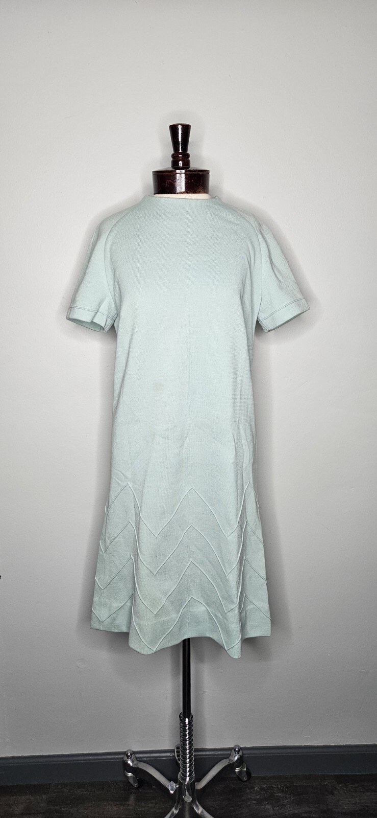 Vintage 60s 70s Dalton Robins Egg Blue Zig Zag Shift Dress Size L