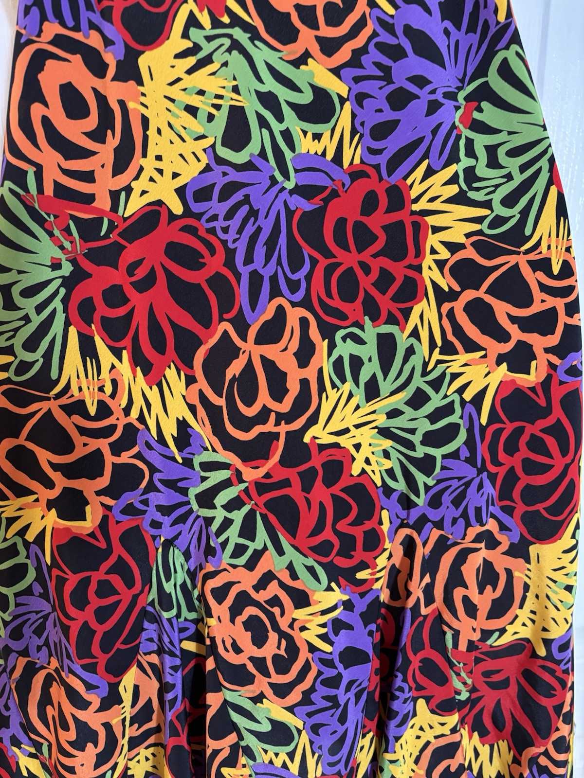 Vtg Papillon by Paula Corbone Nightgown Bold Print Handkerchief Hem USA Small