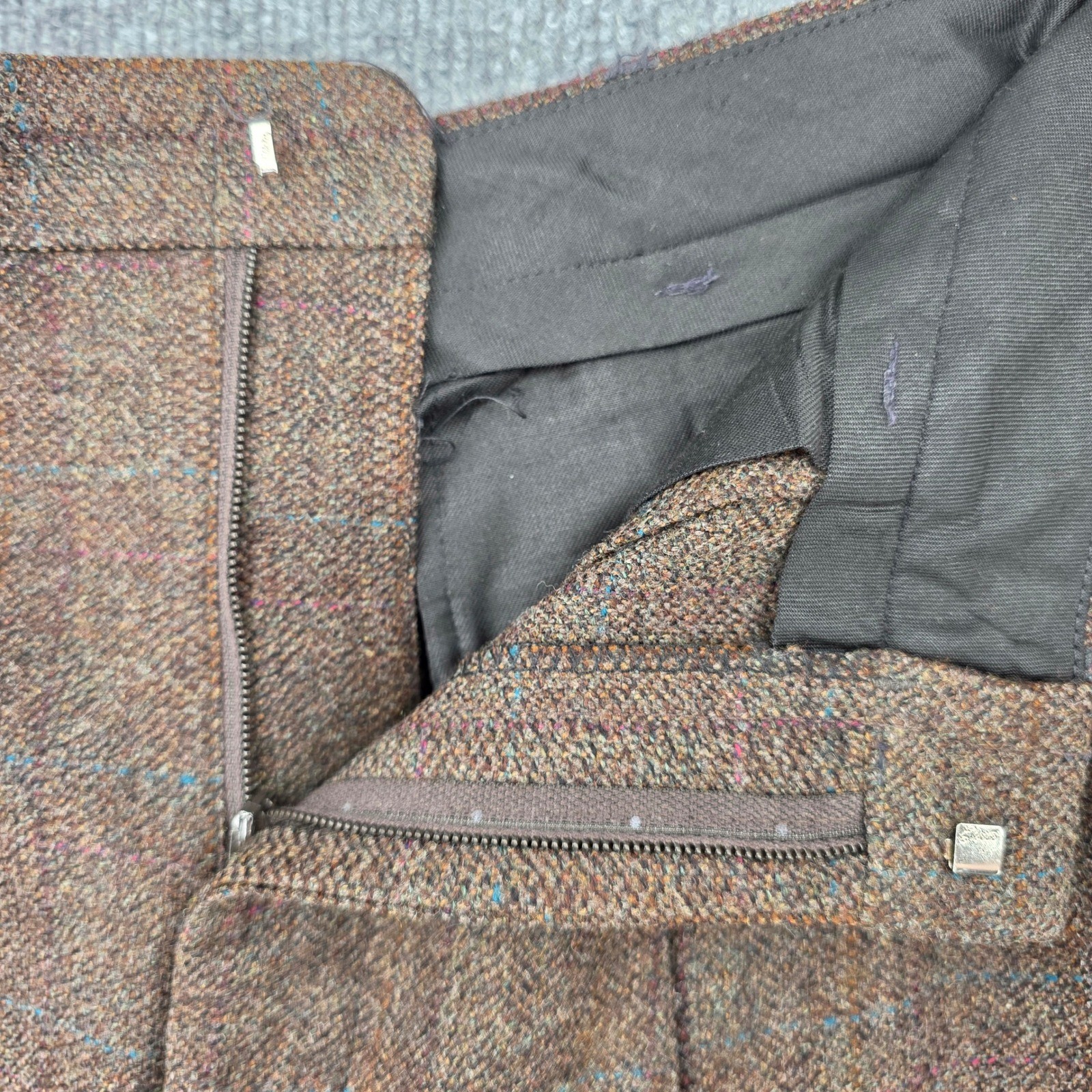 Ralph Lauren Vintage Brown Wool Tweed Pleated Wide Leg Trousers USA Made Size 8