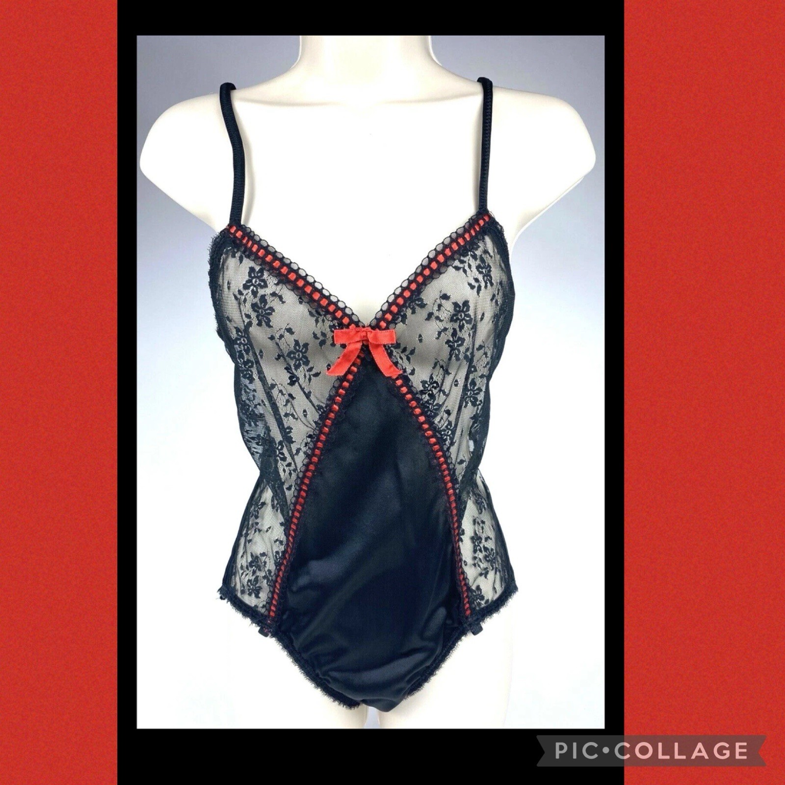 Vintage Movie Star Black Nylon Lace Sheer Bodysuit Teddy Lingerie 32/S USA 🇺🇸