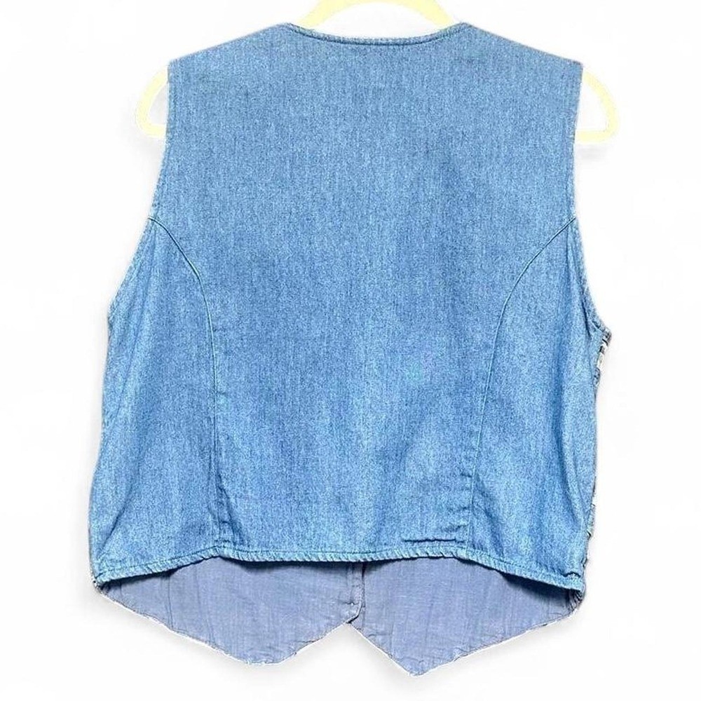 Vintage Up-Cycled Embroidered Chambray Union Bag Denim Vest Sz Medium