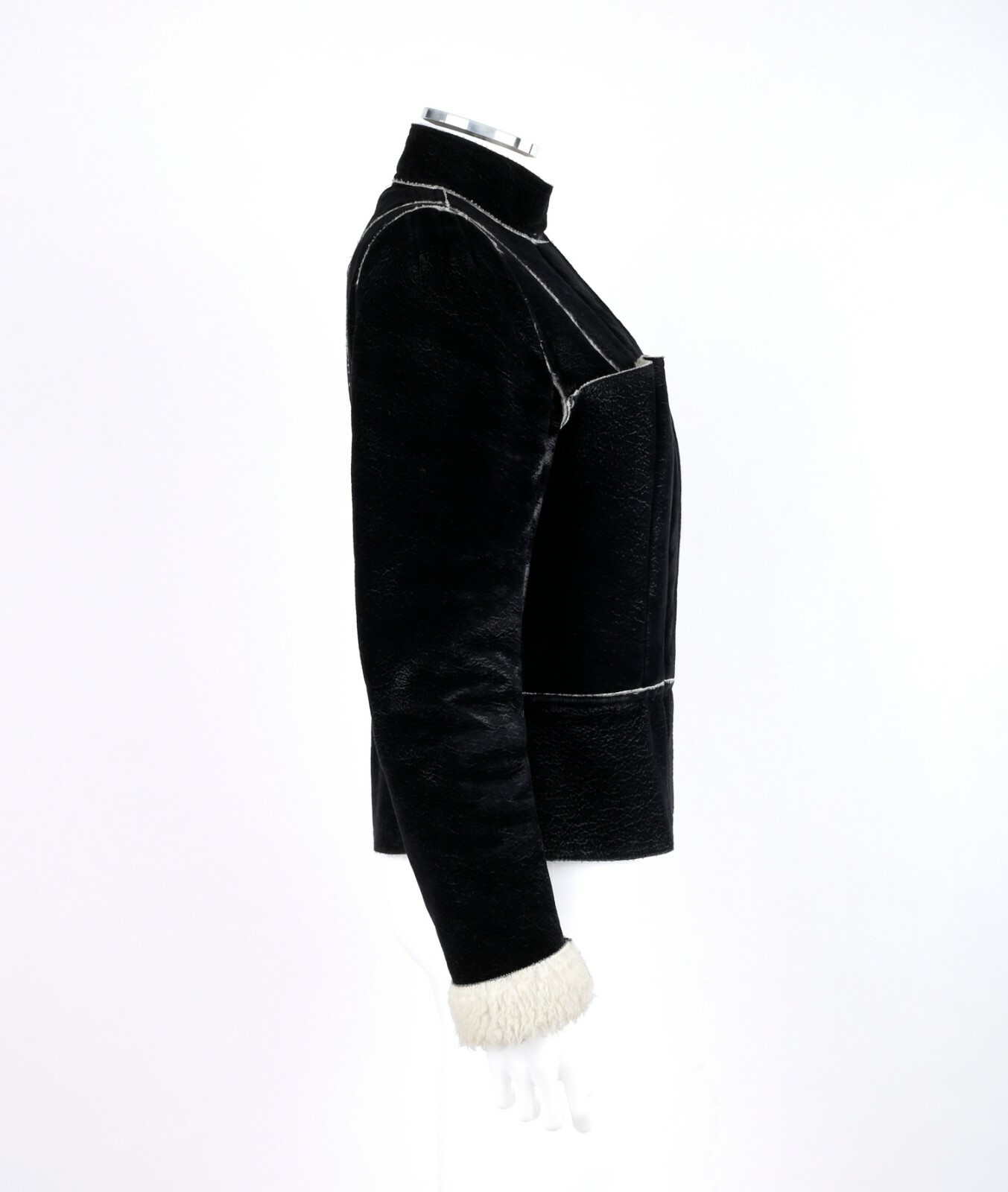 ALEXANDER McQUEEN A/W 1999 Black Cream Shearling Sherpa Panel Jacket Coat