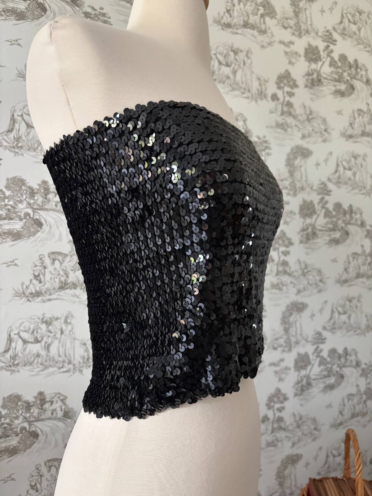 Vintage 90s Jump Black Sequin Tube Top – Strapless Top Formal Party Club Glam
