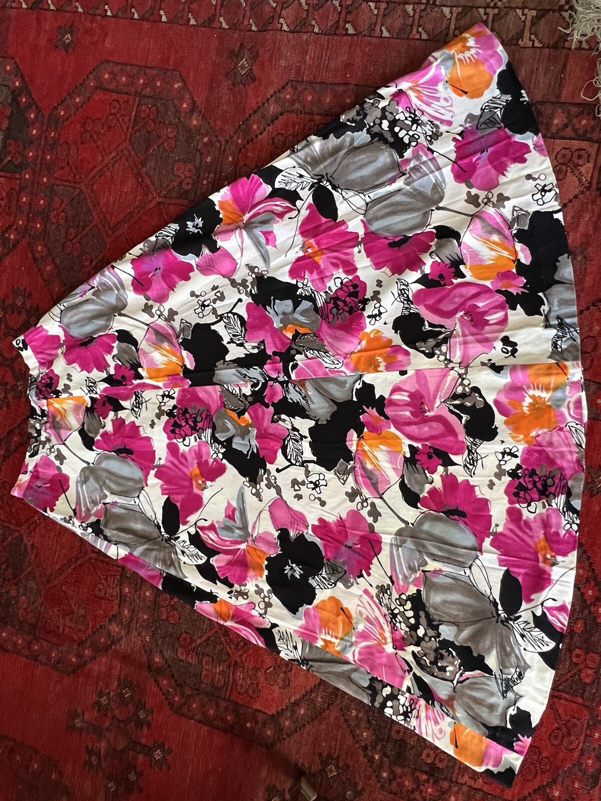 VTG 50’s 60’s Abstract Pink Black Prints Hand Made Barcloth Maxi Poodle Skirt M