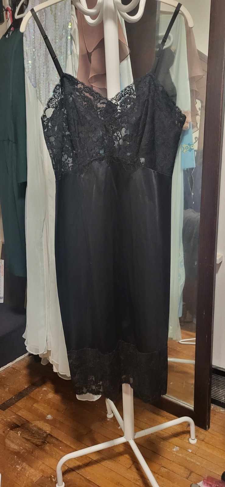 Vintage Van Raalte Black- Lace Top & Trim FL Nylon Slip, Lingerie Dress 36 Tall