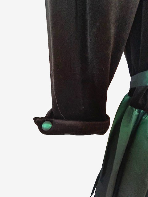 Just Ducky Vtg Dress Sz12-13 Black Velvet Emerald Green Taffeta Buttons Ties