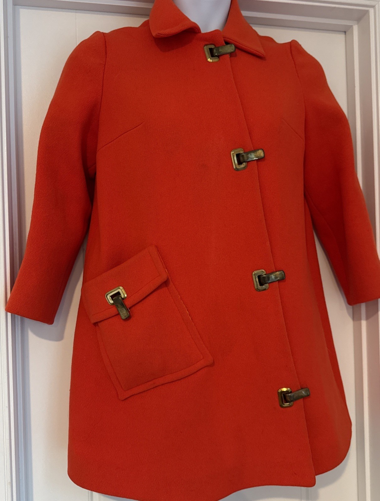 Mod 60s 70s VTG Wool Swing Coat Fits S Asymmetrical Fashionbilt Clip BARGAIN