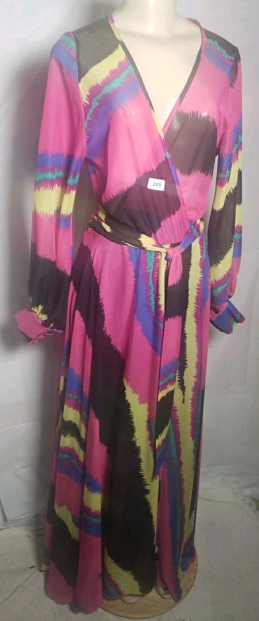 Vintage Sexy Diva Maxi Dress Small Sheer Multicolor Women Long Sleeves Pullover