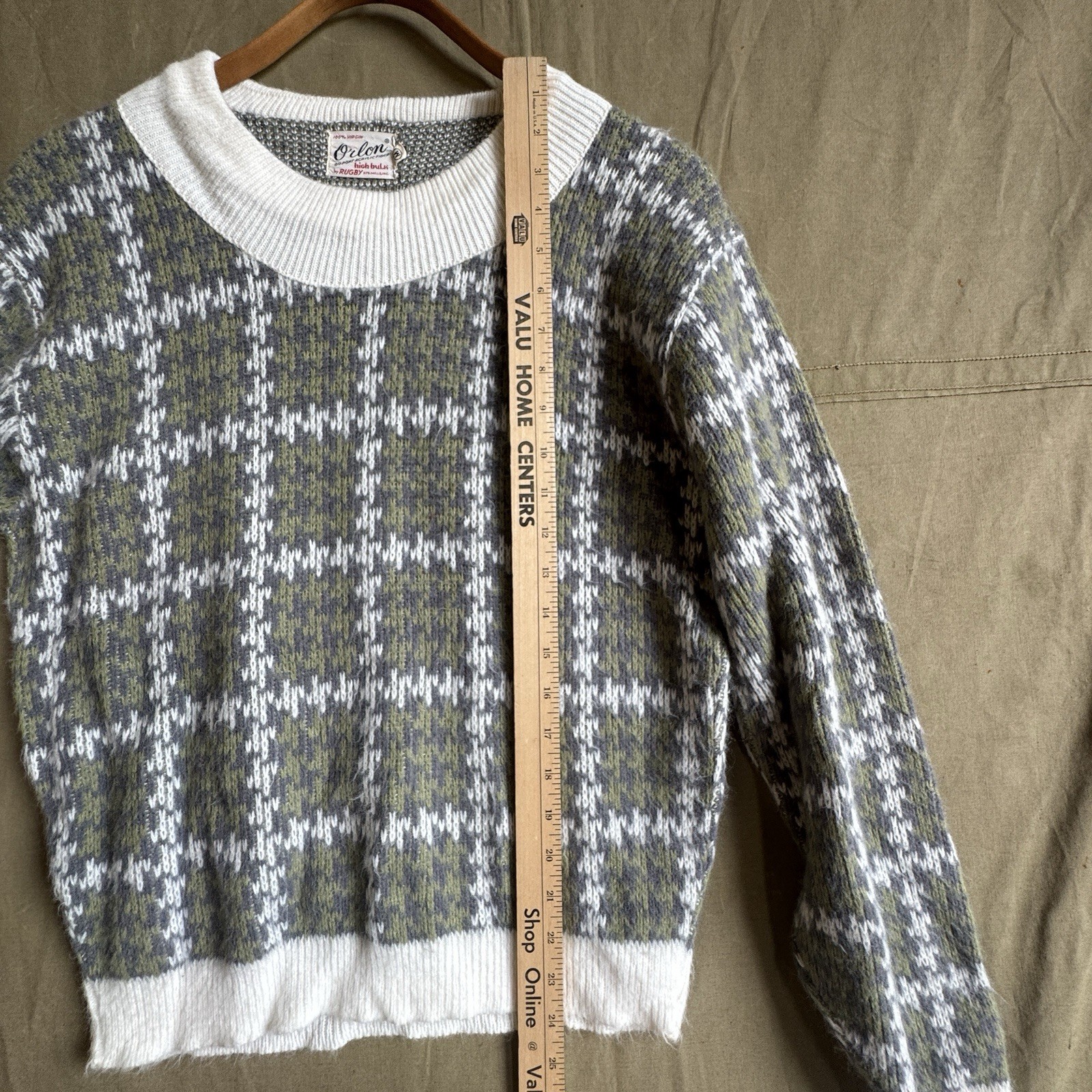 Vintage 60s Orlon Dupont Acrylic Fiber Plaid Pullover Sweater Sz M 19X24