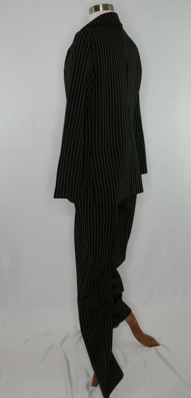 VTG 70s Fairfield Zio ILGWU Black Tan Pinstripe Poly Pant Suit Sz 12