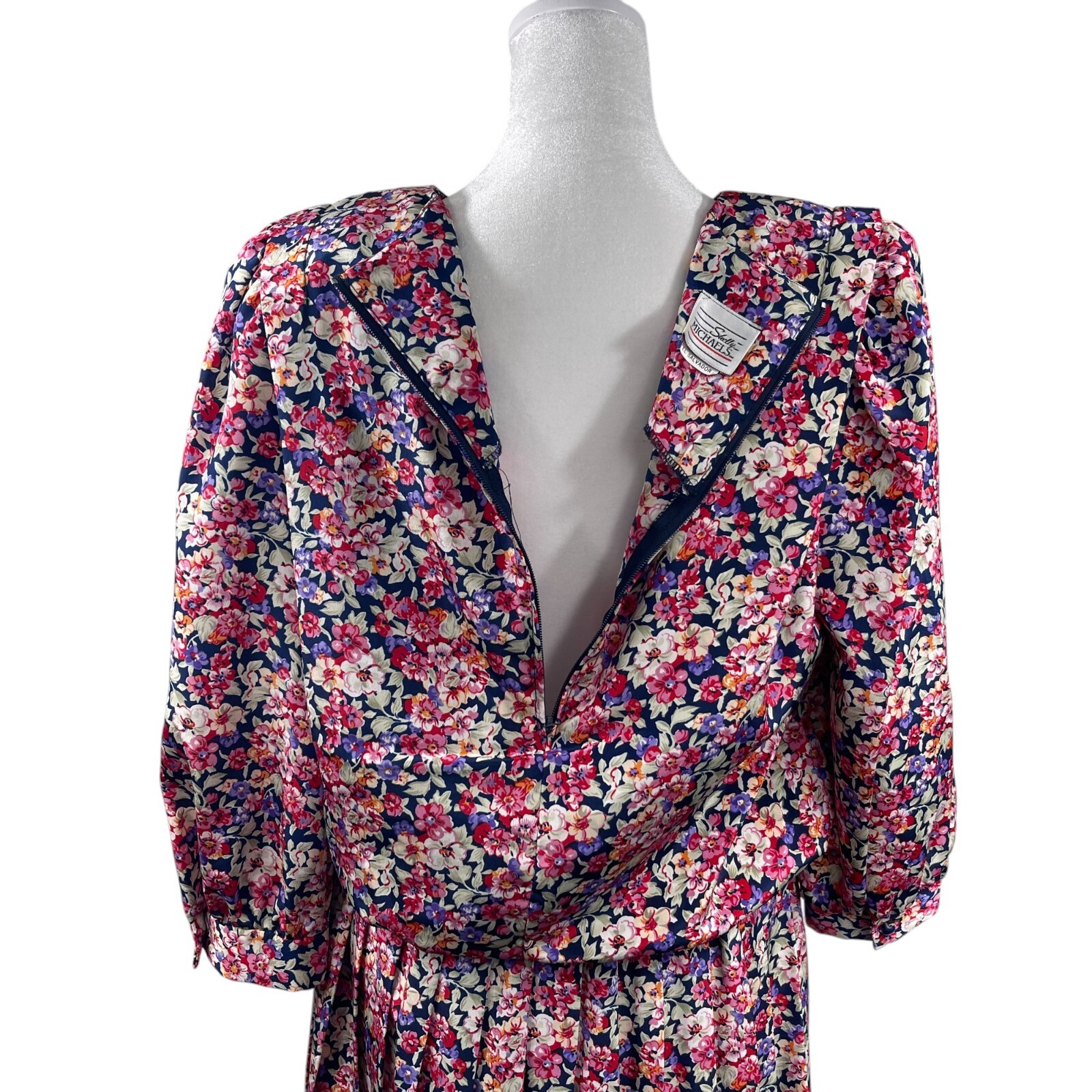 VTG 90s Floral Puff Sleeve Pleated Dress 11/12 Cottage Shoulder Pads Granny Boho