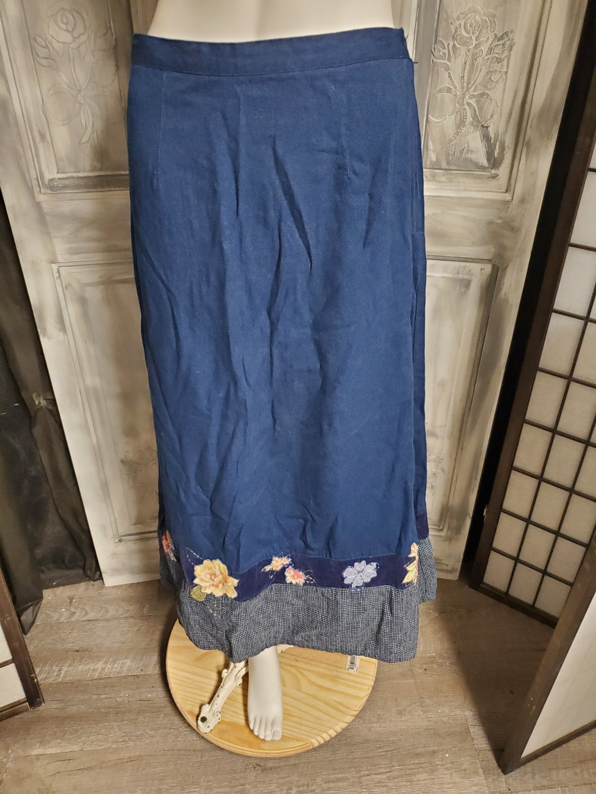 Vtg M Set Koret City Blues Midi Skirt W/Jacket 2PC Applique Rose Embroidered