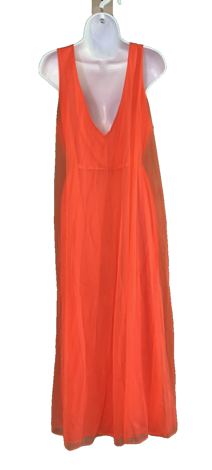 Vtg 60s Chiffon Overlay Persimmon Lace Watteau Train Nightgown Large? CUT TAG