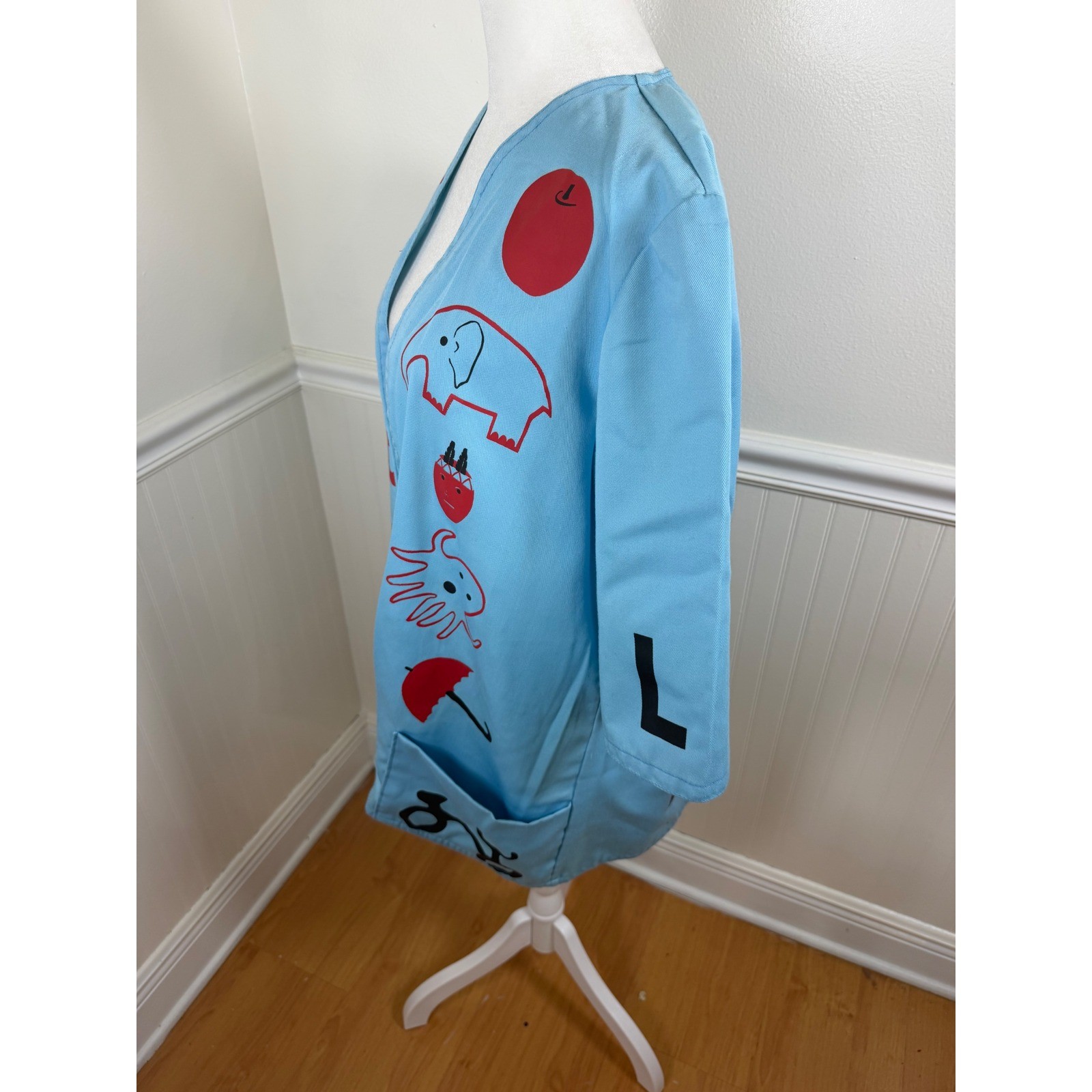 Bettye Burns Teacher Smock Women Size S/M Blue Vintage Short Vowel Educational