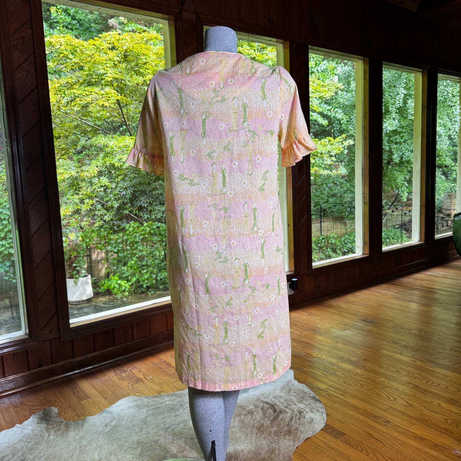 Vintage 60s Lounge Craft House Coat Dress Robe Novelty Print ILGWU Size Medium