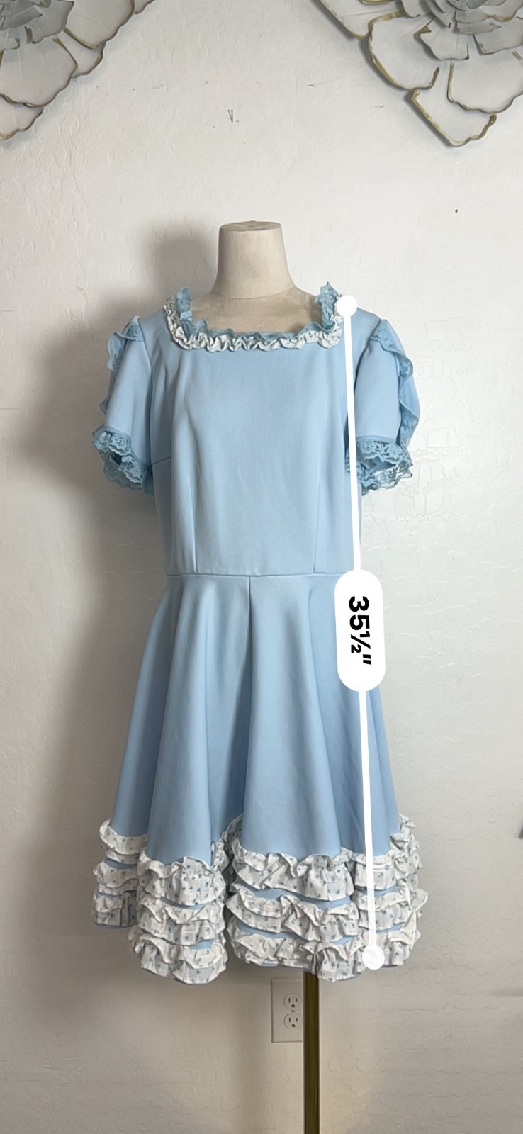 VTG Japanese LOLITA dress sz M/L tiered ruffles coquette retro skater lace trim