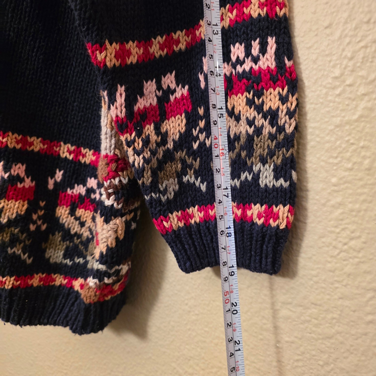 Stitches In Time Vintage Floral Paisley Knit Cardigan Navy Blue Granny Large