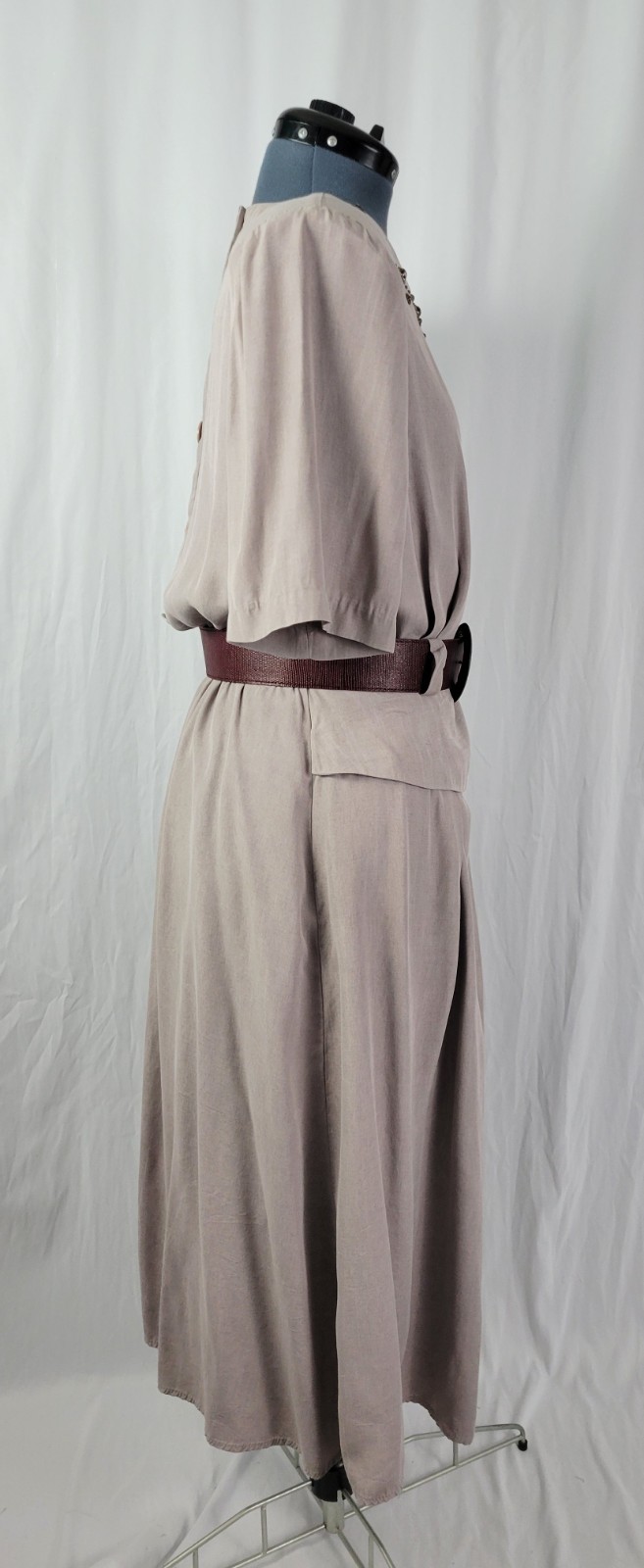 Vintage Impulsive Grey/Tan Blouson Dress w Peplum & Stone Accents Size 14