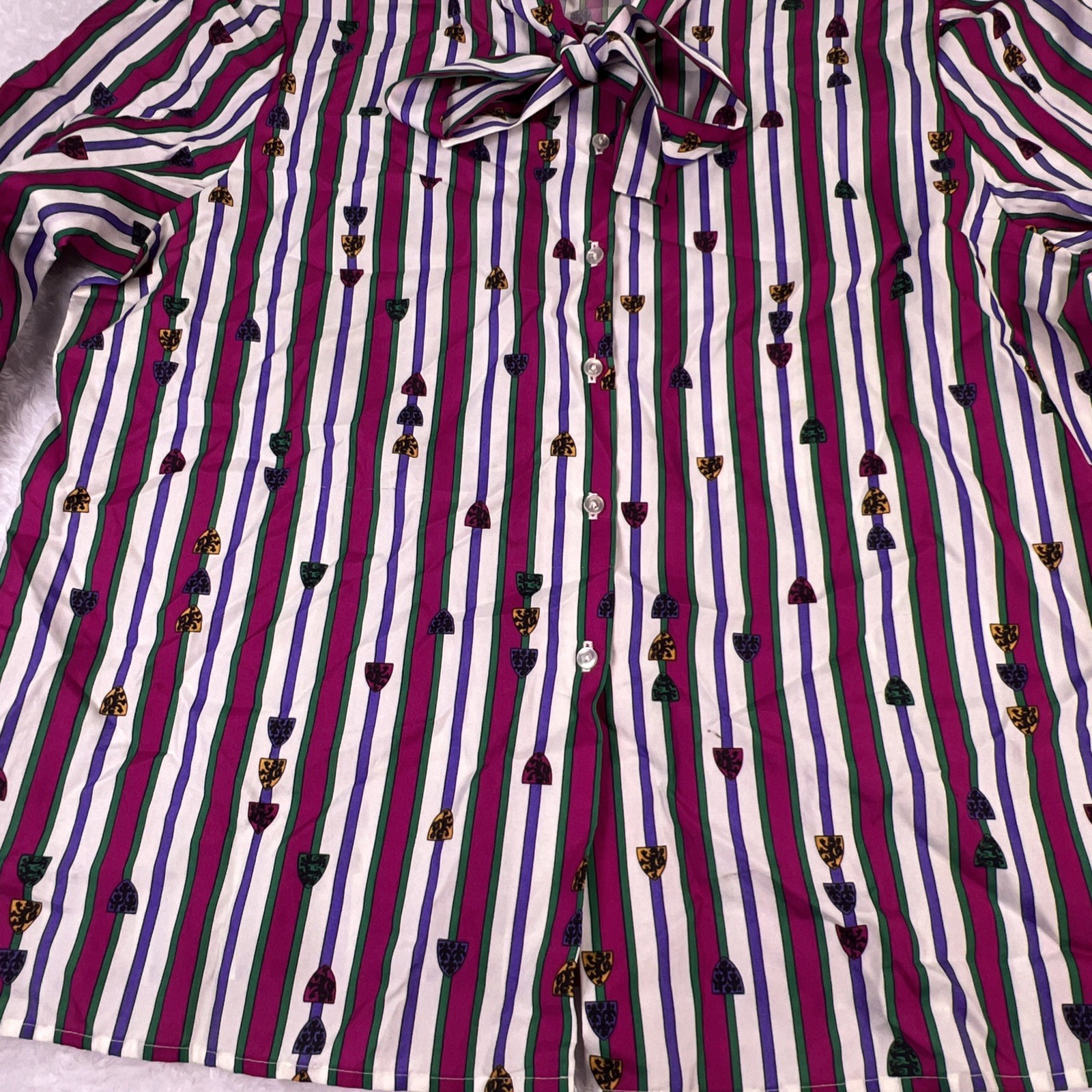 Vintage 70s/80s Alley Cat II Multicolor Blouse Shirt Necktie Size 44 USA Made