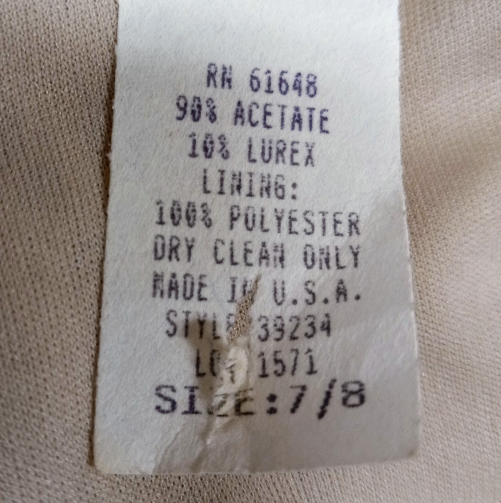 Vtg. Giorgio Saint Angelo Cream & Gold Sheath Dress Size 7/8. #A
