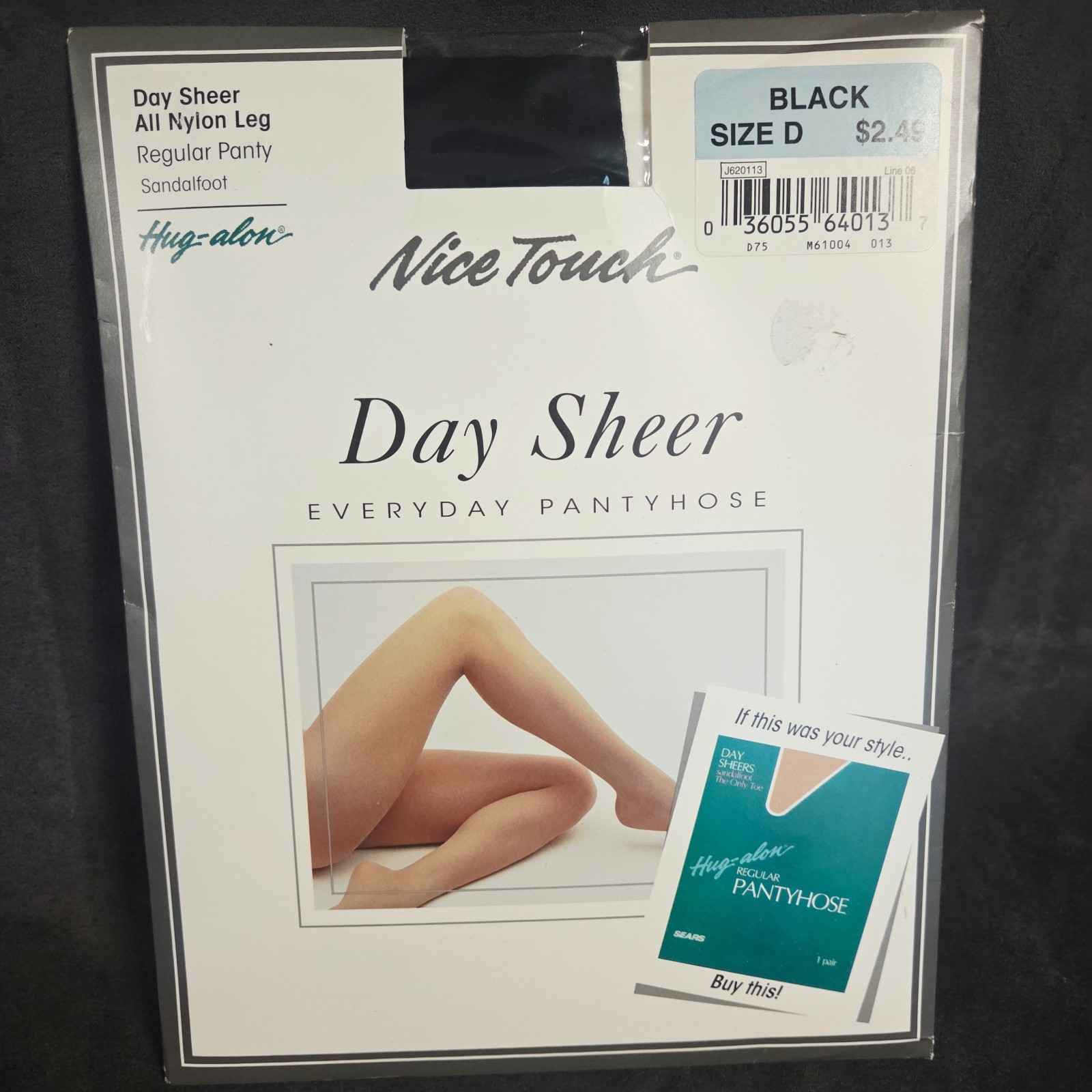 Vintage Nice Touch Day Sheer Pantyhose Black Size D NOS Sears Hug-Alon USA
