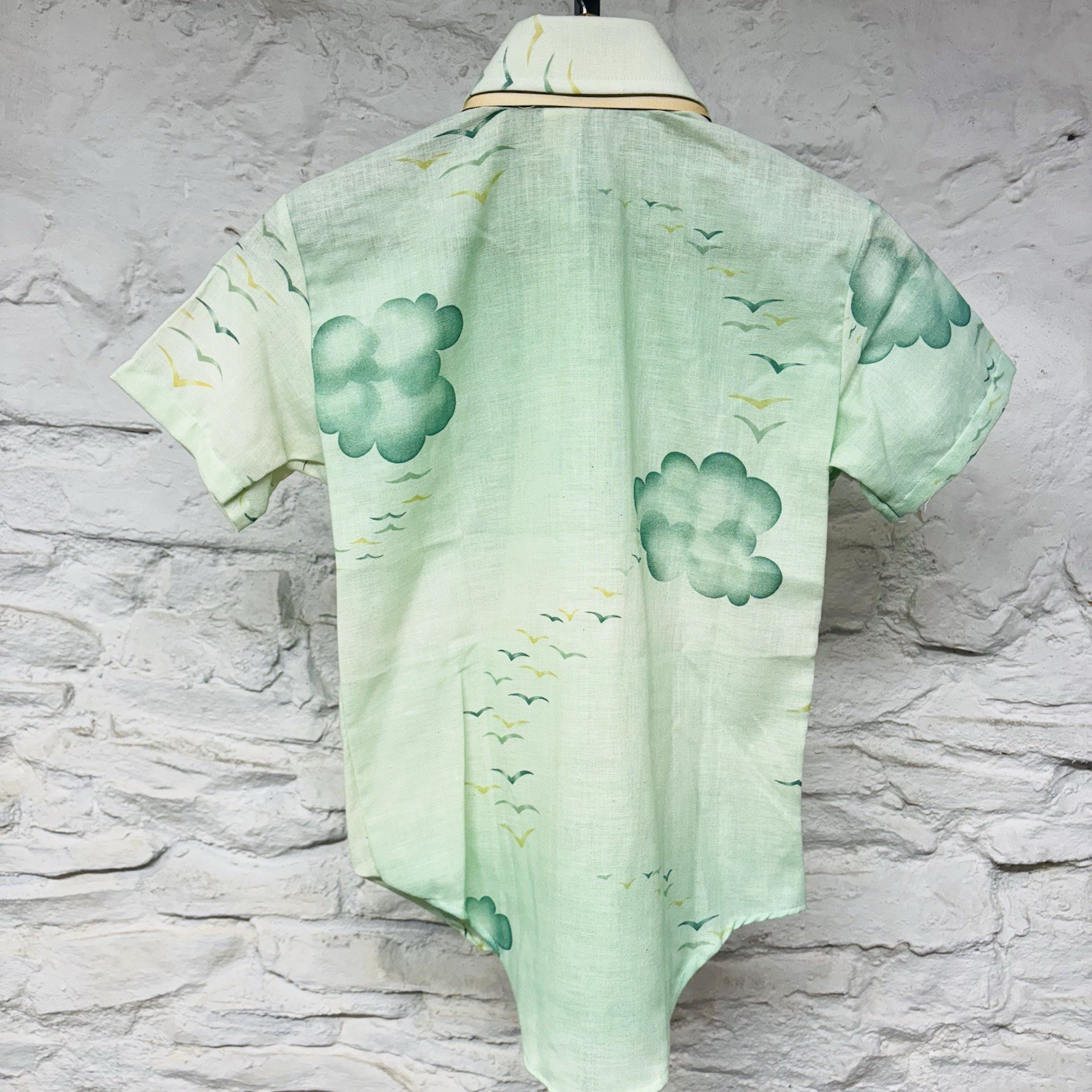 Campus New Breed Dagger Collar Shirt Cloud Bird Print Vintage 1970s USA Mod XS