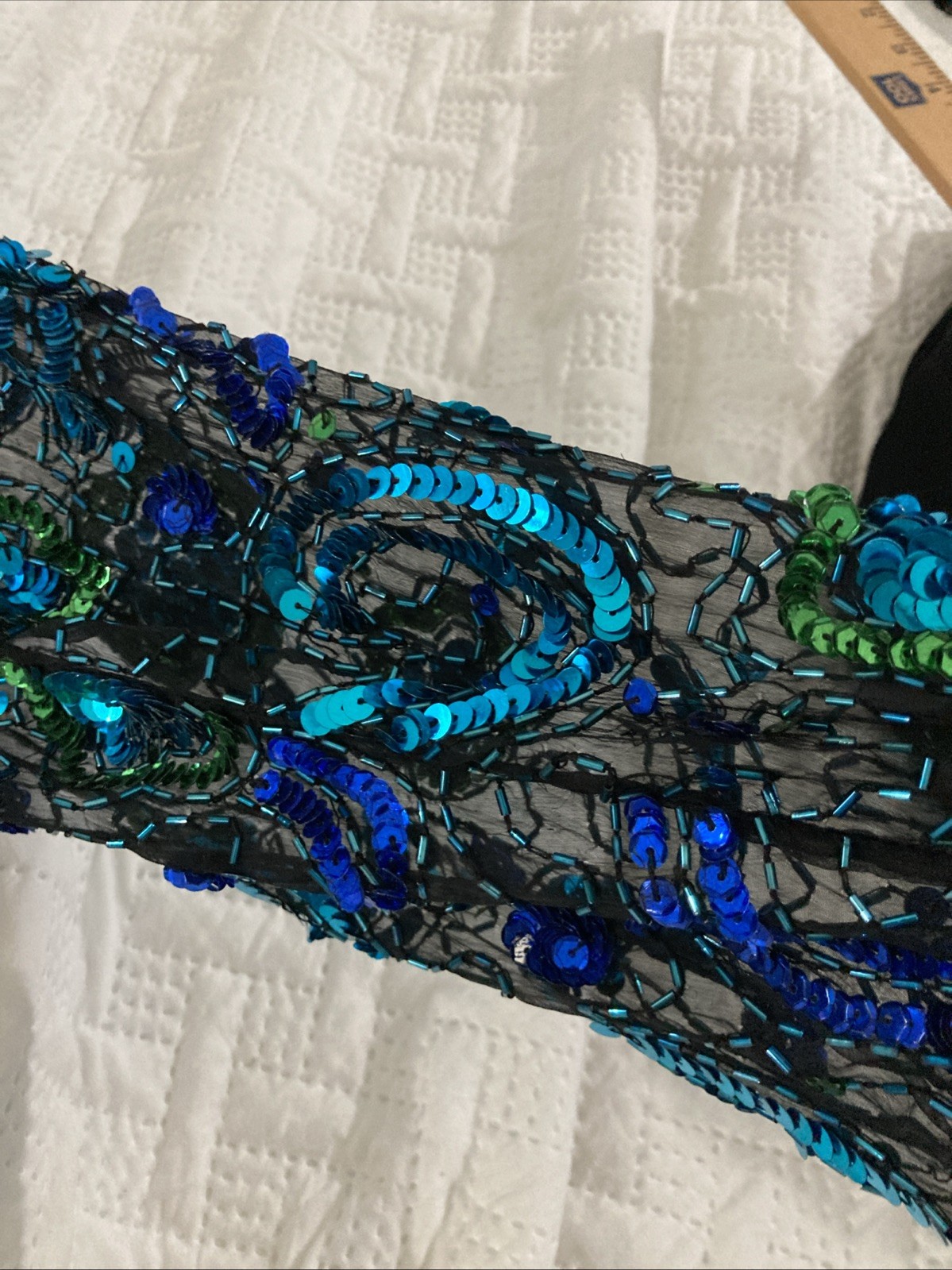 Stenay Vintage Sequin And Beaded Blouse, Woman’s Size 1X 100% Silk Mesh Sleeves