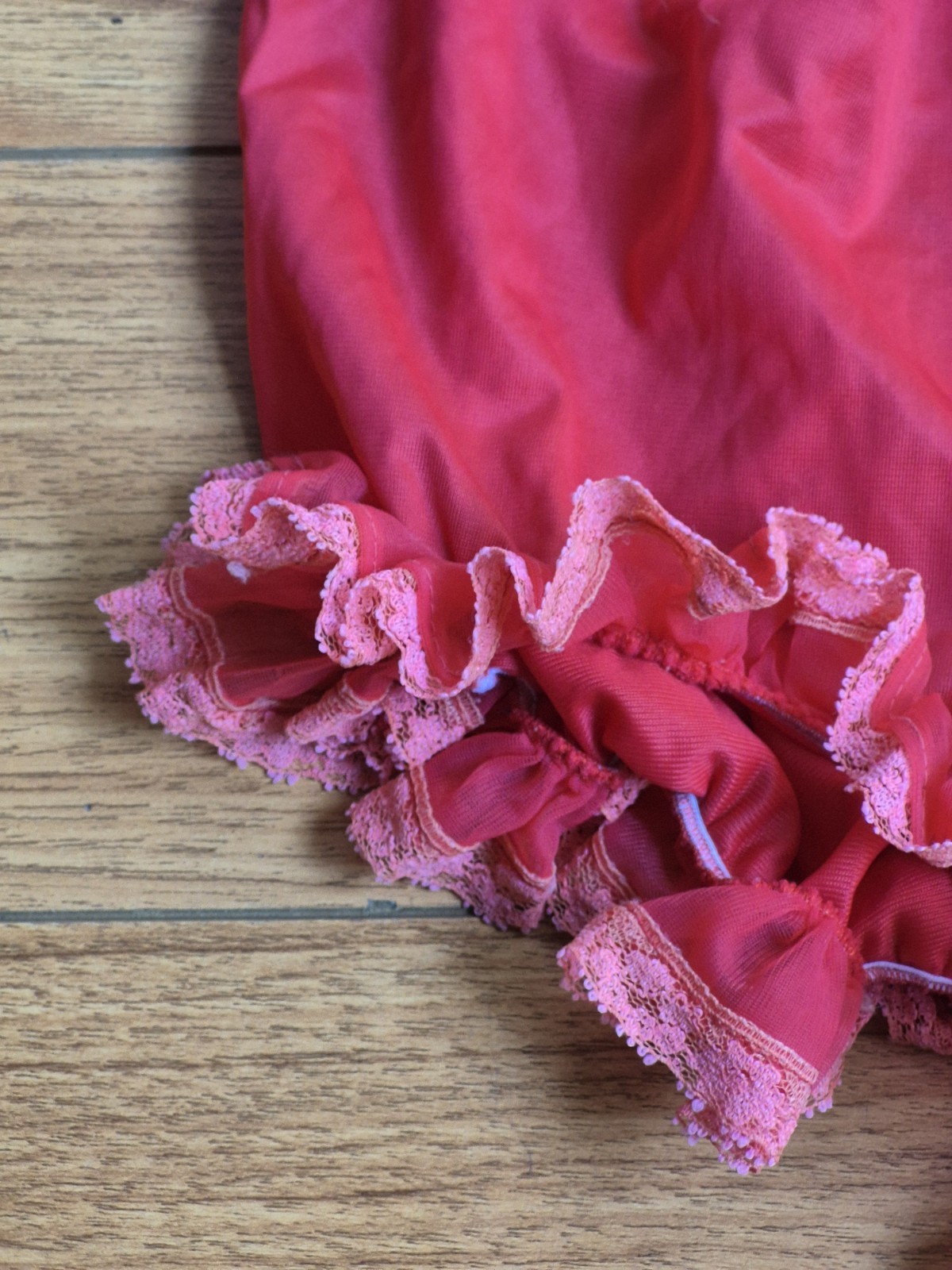 Vintage 70s Jer Marai Red Nylon High Waist Gusset Ruffle Lace Pin Up Panties