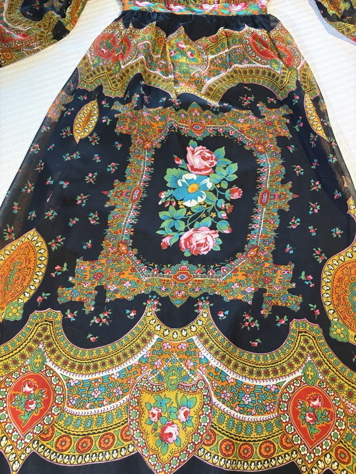 Vintage 60s Original Medieval Psychedelic Maxi Dress Mad Whirl Boho Renaissance
