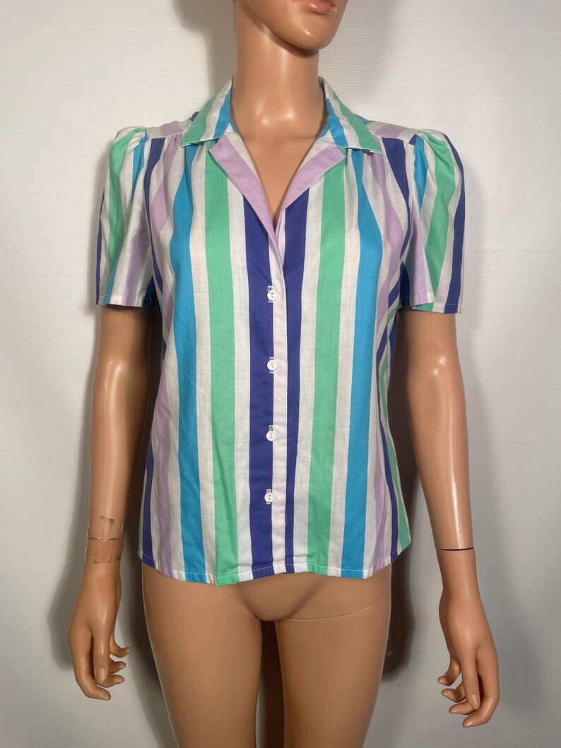 Vintage 1970s Pastel Striped Blouse Size S/M