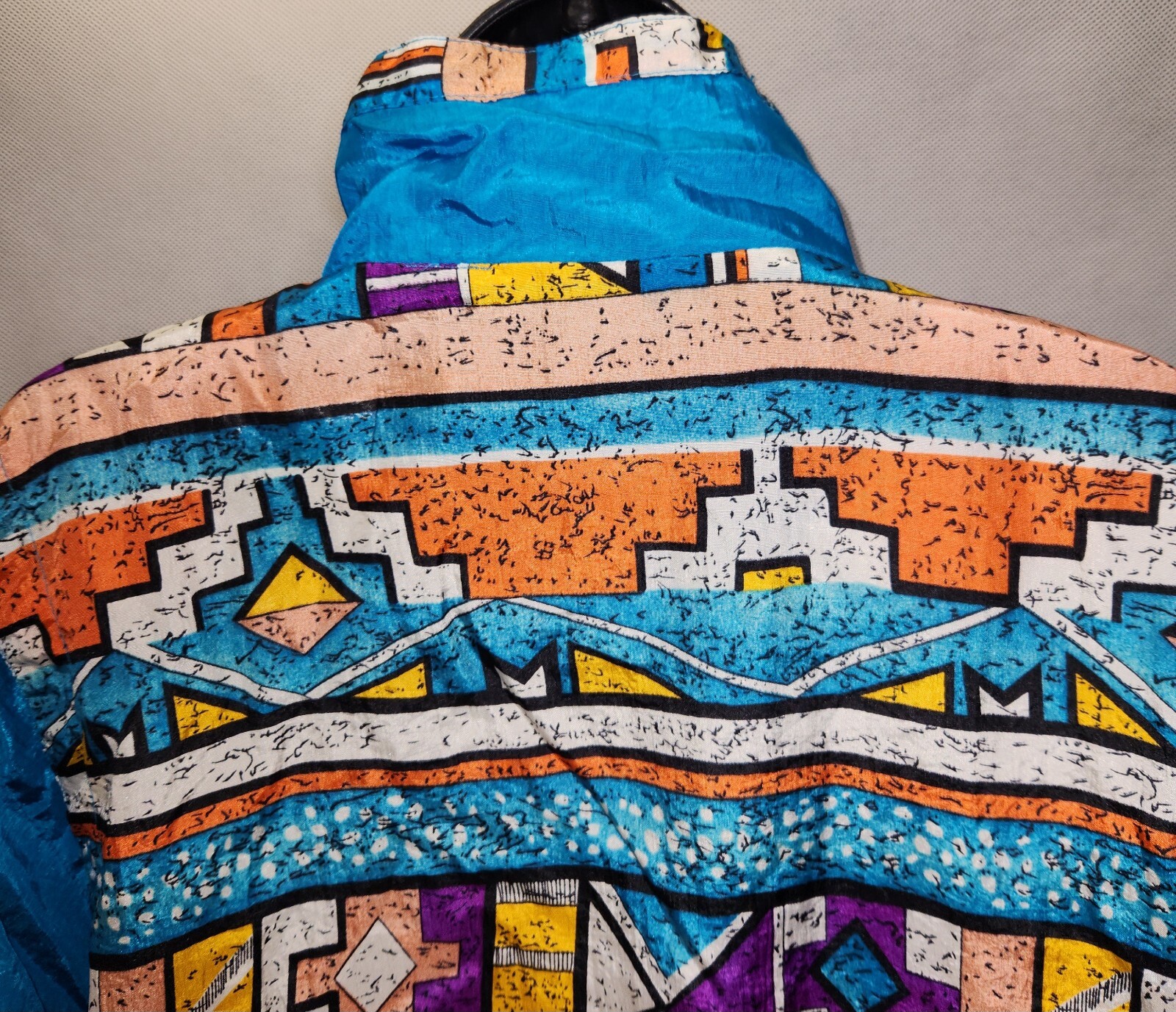 Vintage 80s Aztec Print Blue Windbreaker Jacket Womens Medium Laura Katherine
