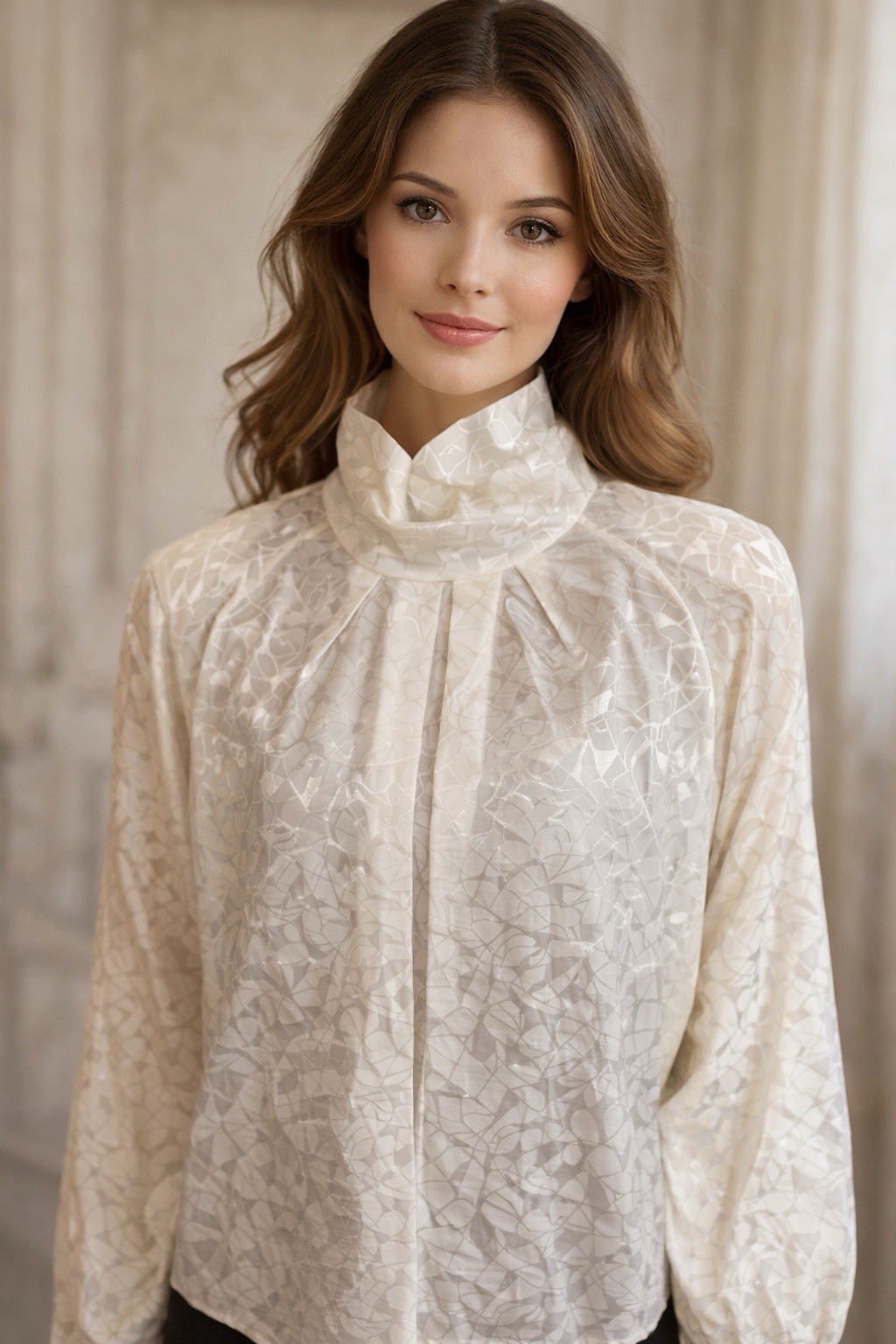 Vintage 70s Turtle Neck Top M/L Blouse Victorian Shoulder Pads Button Back Work