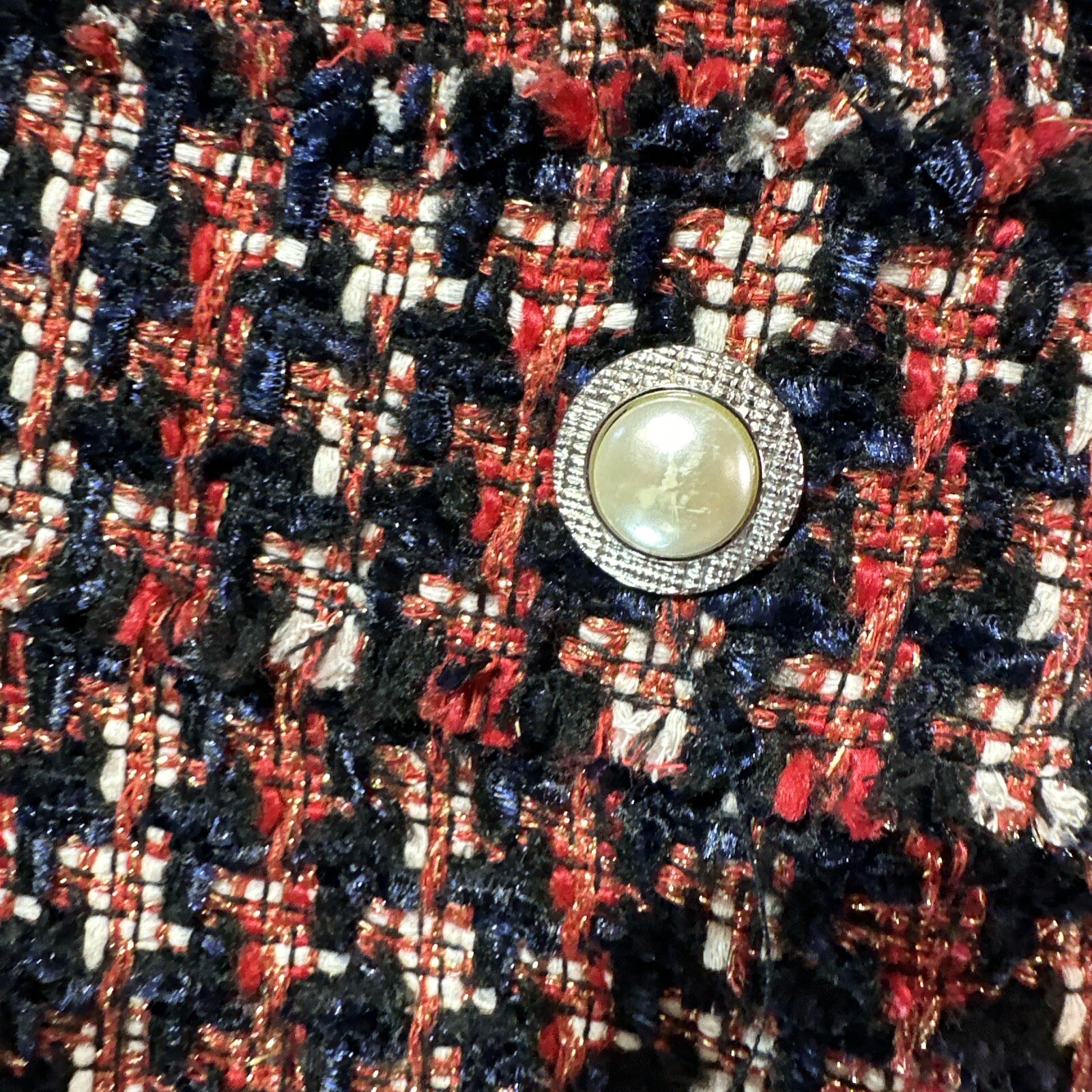ZARA WOMAN TWEED JACKET BLAZER WITH STRIPED DETAIL Sz Medium M Red Blue White