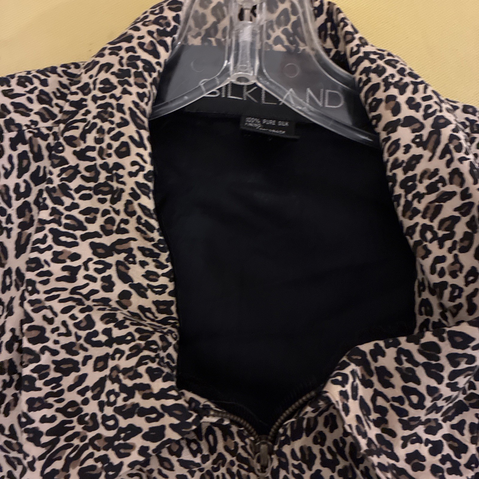 Silkland Zippered Gold Black Animal Print Lined Jacket 100% Pure Silk Size 16