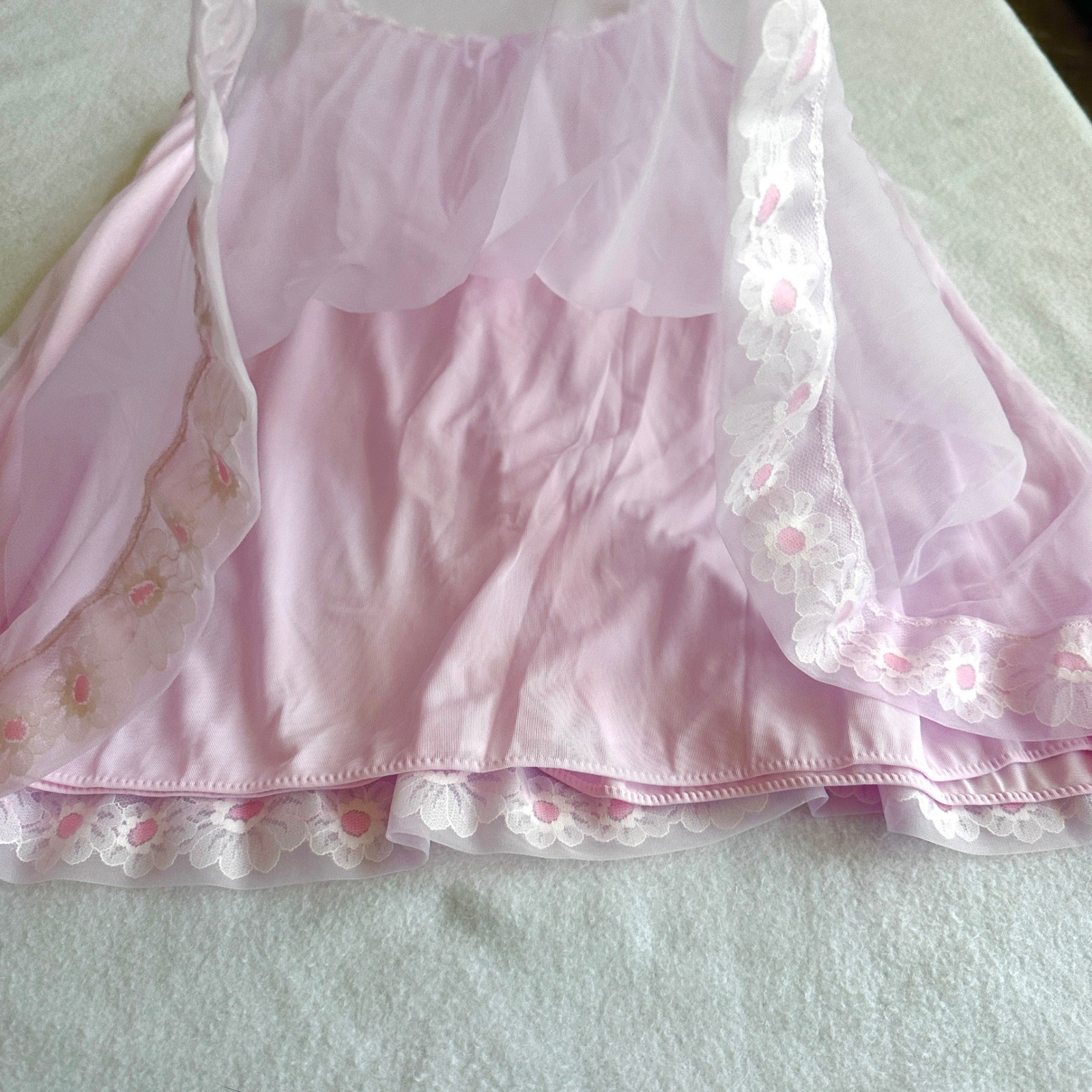 Vintage 1970s Chiffon Peignoir Set 2pc Lavender Lace Babydoll Nightgown ILGWU