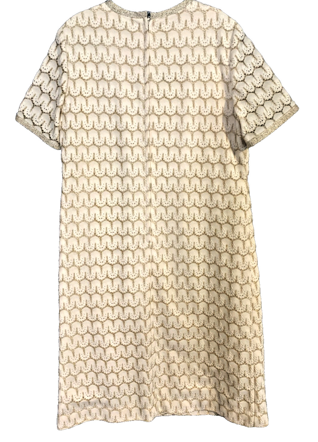 60s Vintage Mary Roberts Boxy Winter White Dress with Gold Lurex Design EUC