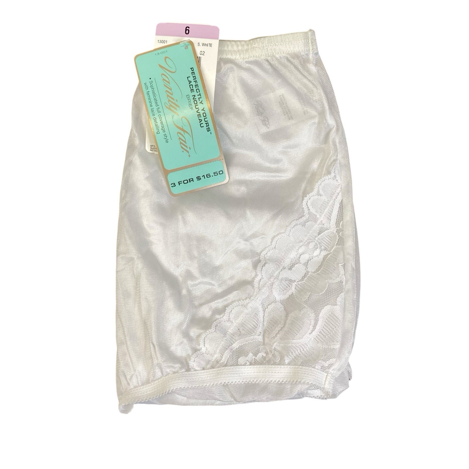 5 Pr NWT Vanity Fair Size 6 High Waist White Silky Nylon Panties Lace Panels VTG