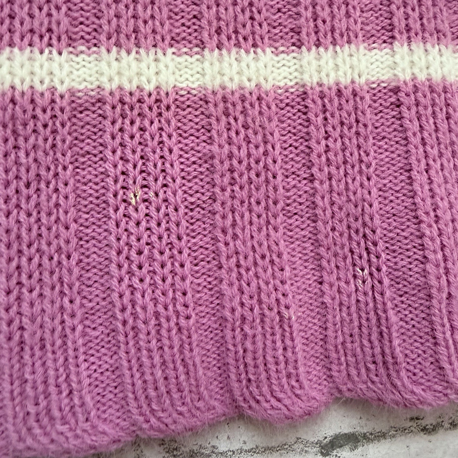 Vintage 1960s Lauren Knitwear Turbo Orlon Purple Striped Short Sleeve Sweater