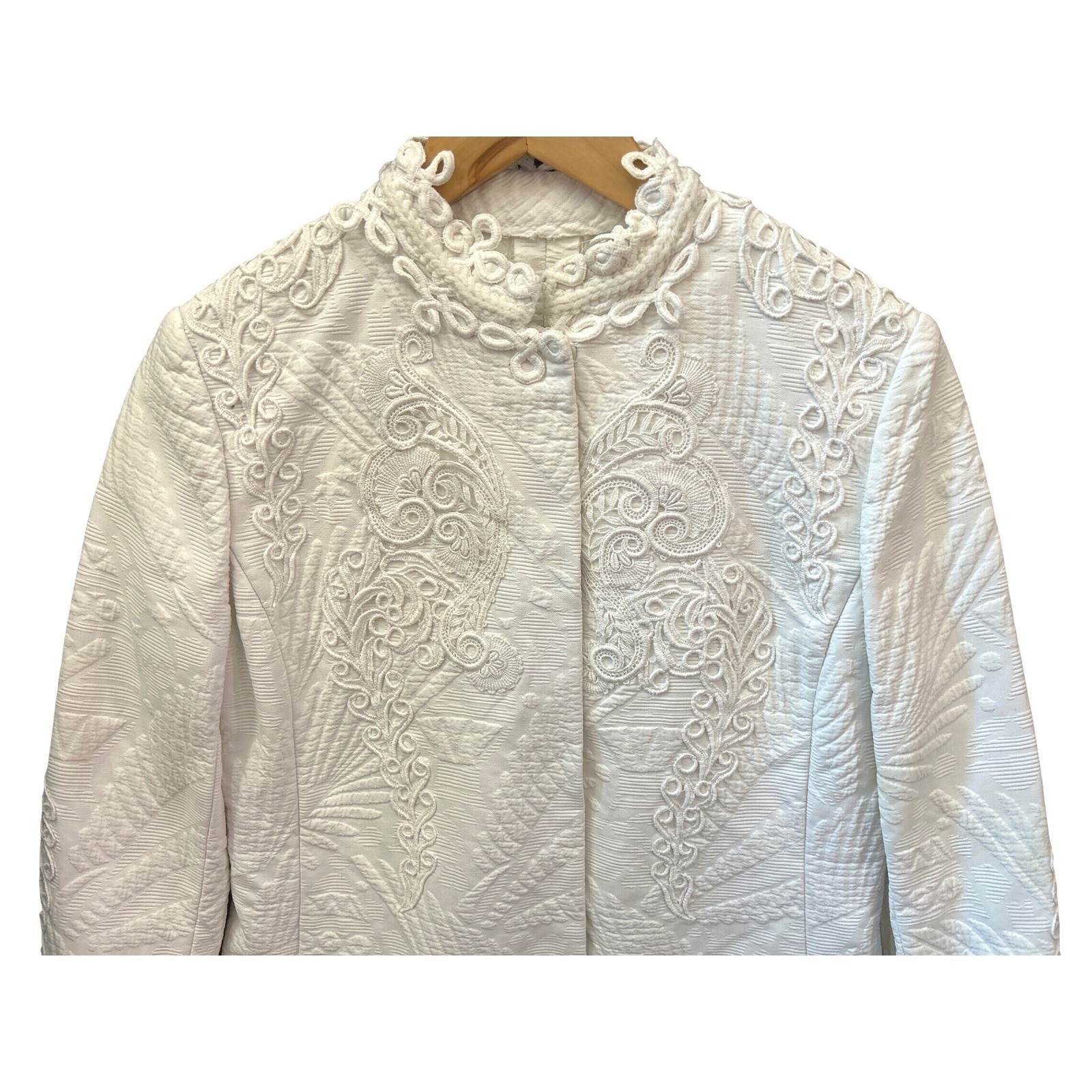 Vintage 1960s White Quilted Trapunto Soutache Long Coat Regencycore Romantic