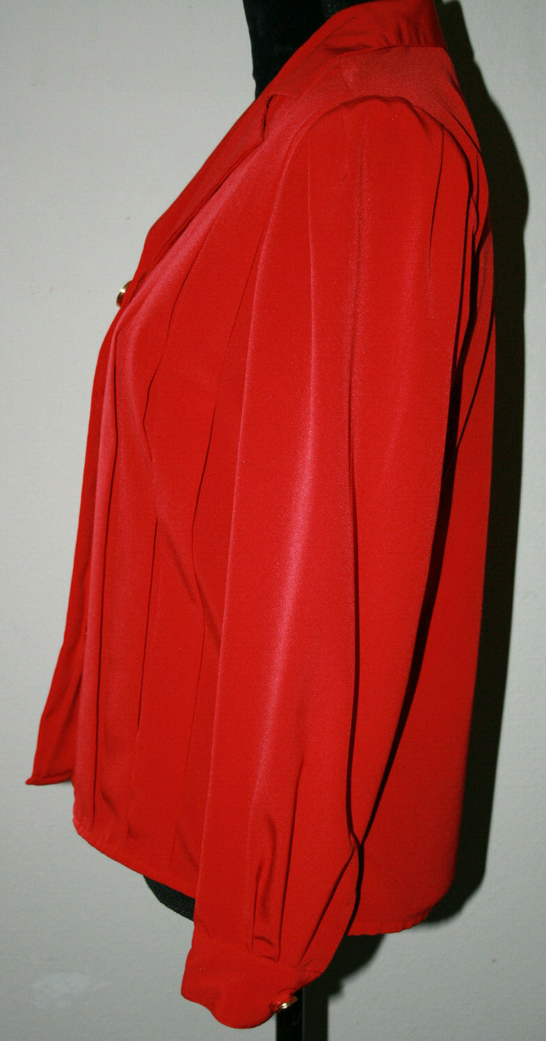 Vintage Womens Marlis by Elle Designs Red Pleated Front Long Sleeve Blouce Sz 4