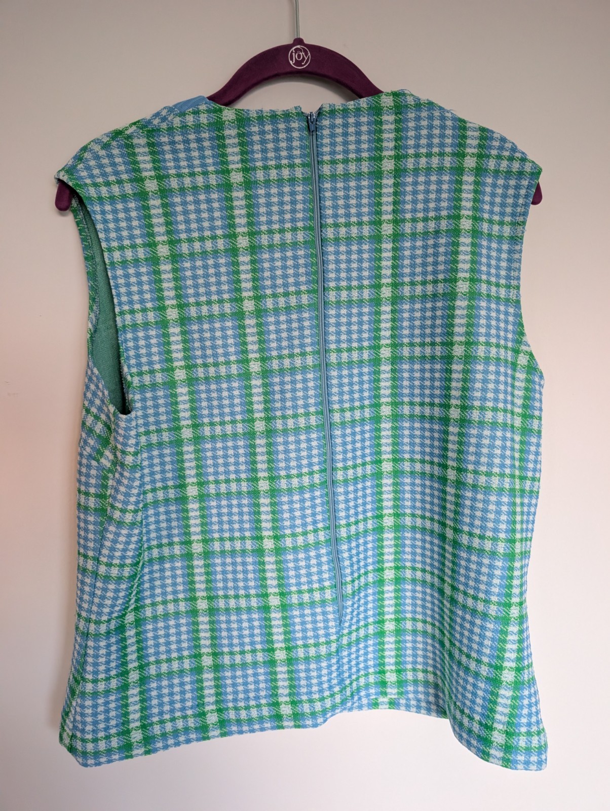 Vintage 1970s Marty Gutmacher blazer green blue plaid polyester knit Encron
