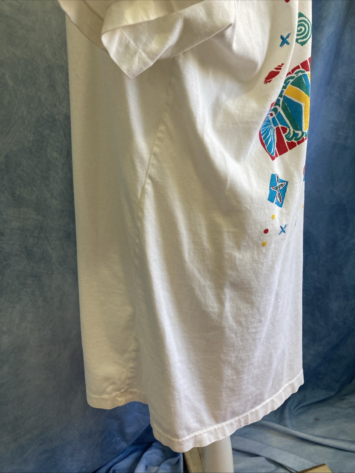 VTG 90s Oasis Tropical Fish Swirl Graphic T-Shirt Dress OS Women’s White Retro