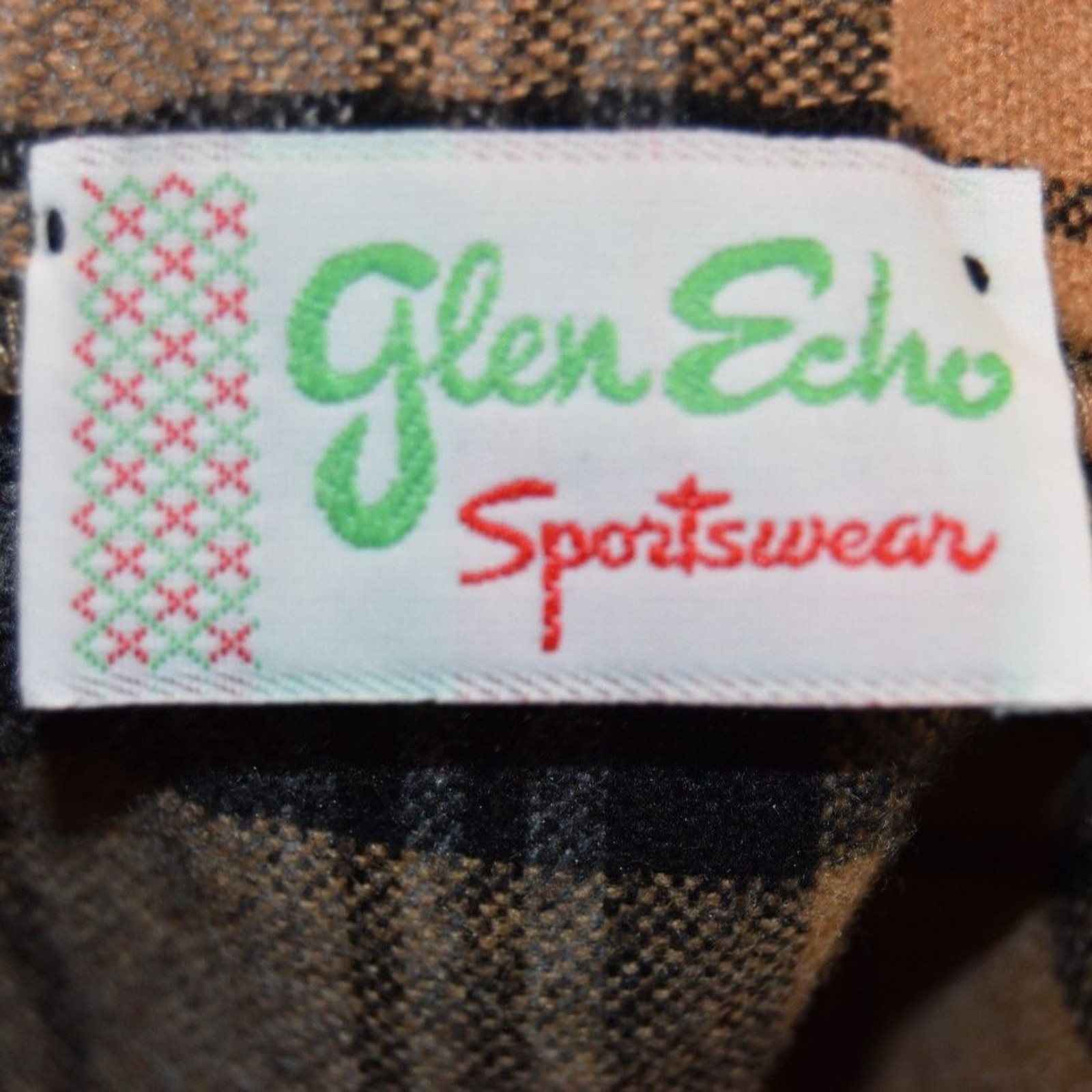 Vintage 1970s Glen Echo Sportswear Plaid Skirt Poly-Wool Blend Brown-Black Med