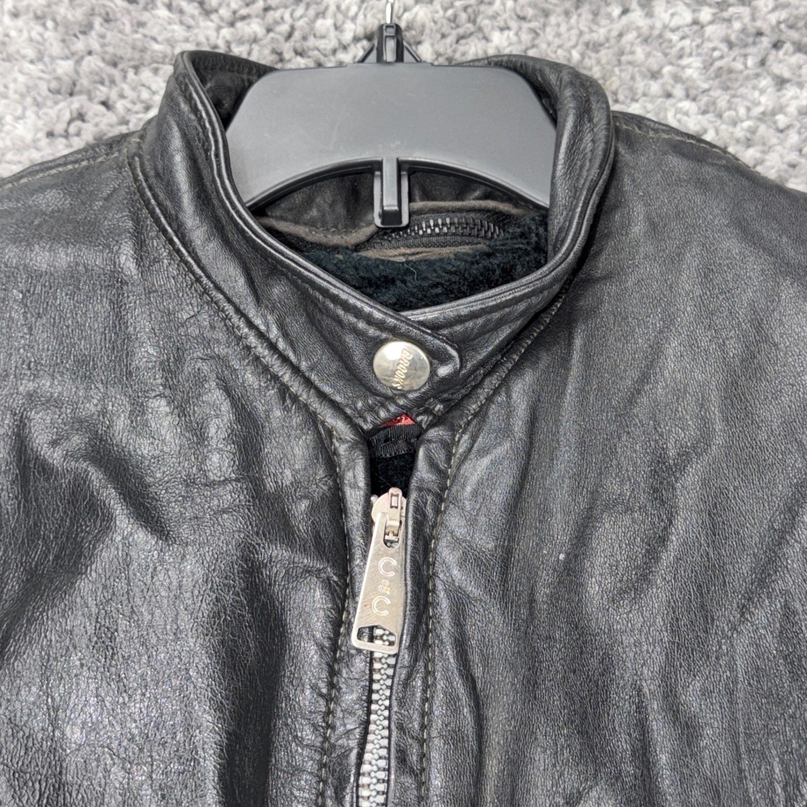 Vtg 70s Brooks Leather Women’s 34 Motorcycle Jacket Zipper Black Lined Made USA
